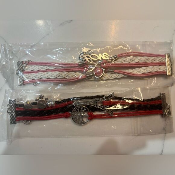 Bundle of Woven Braided Bracelets with Charms - Picture 3 of 7